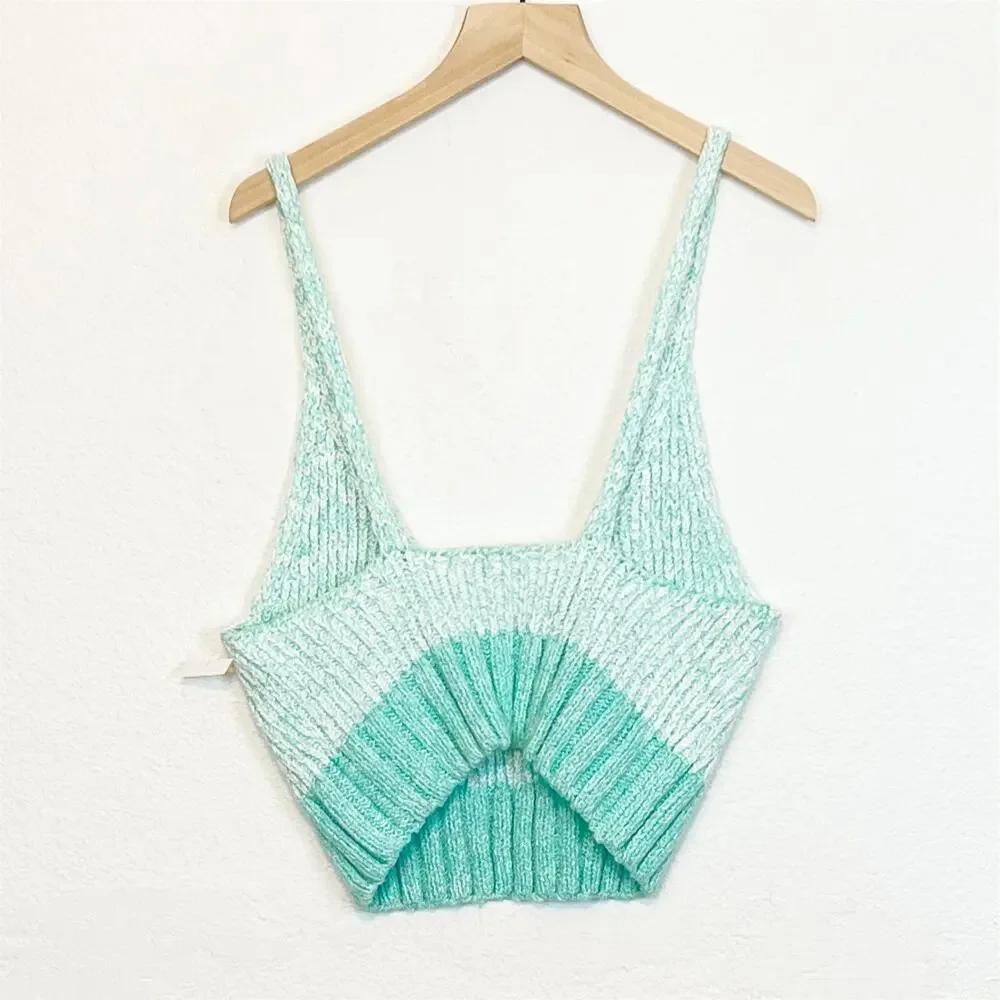 NWOT Free People Here All Day Brami Knit Top Medium Blue White - Picture 4 of 10